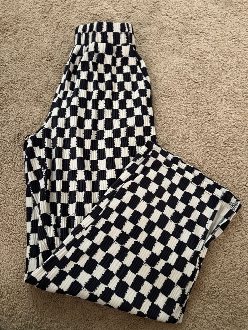 Black and White Checkerboard Knit Pants